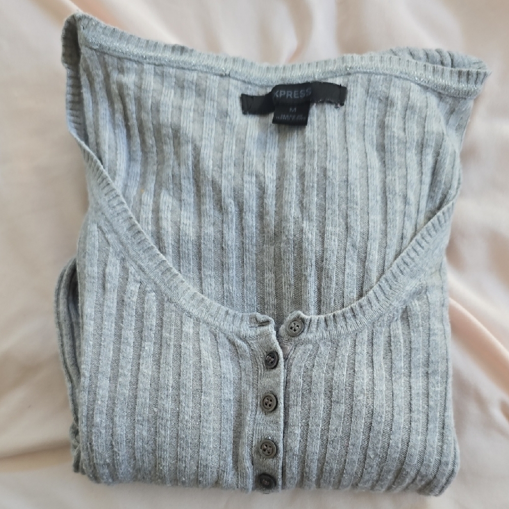 Express Ribbed Henley Top - Gray - Picture 4 of 4